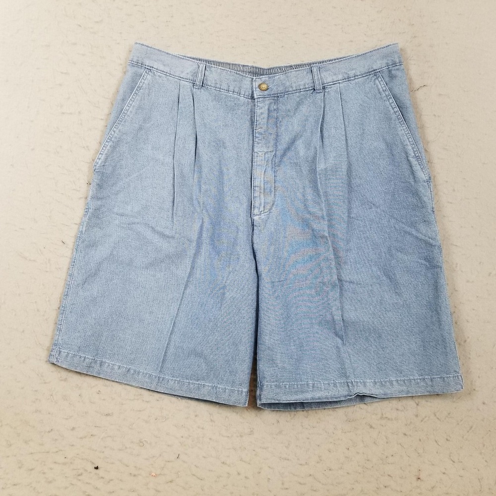 Puritan Shorts Mens 40 Blue Denim Elastic Waist Pleated 10 Inseam Casual